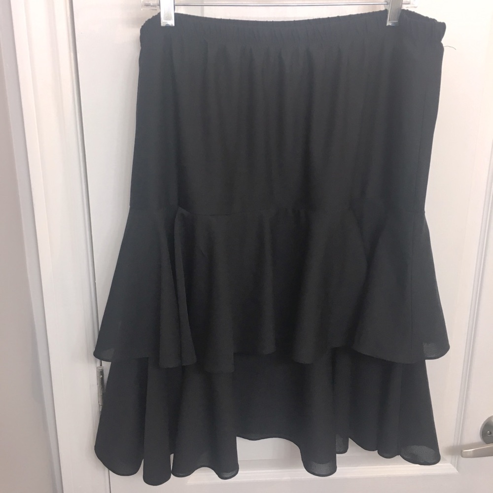 Layered Ruffled Midi Skirt Black Gauzy Sheer